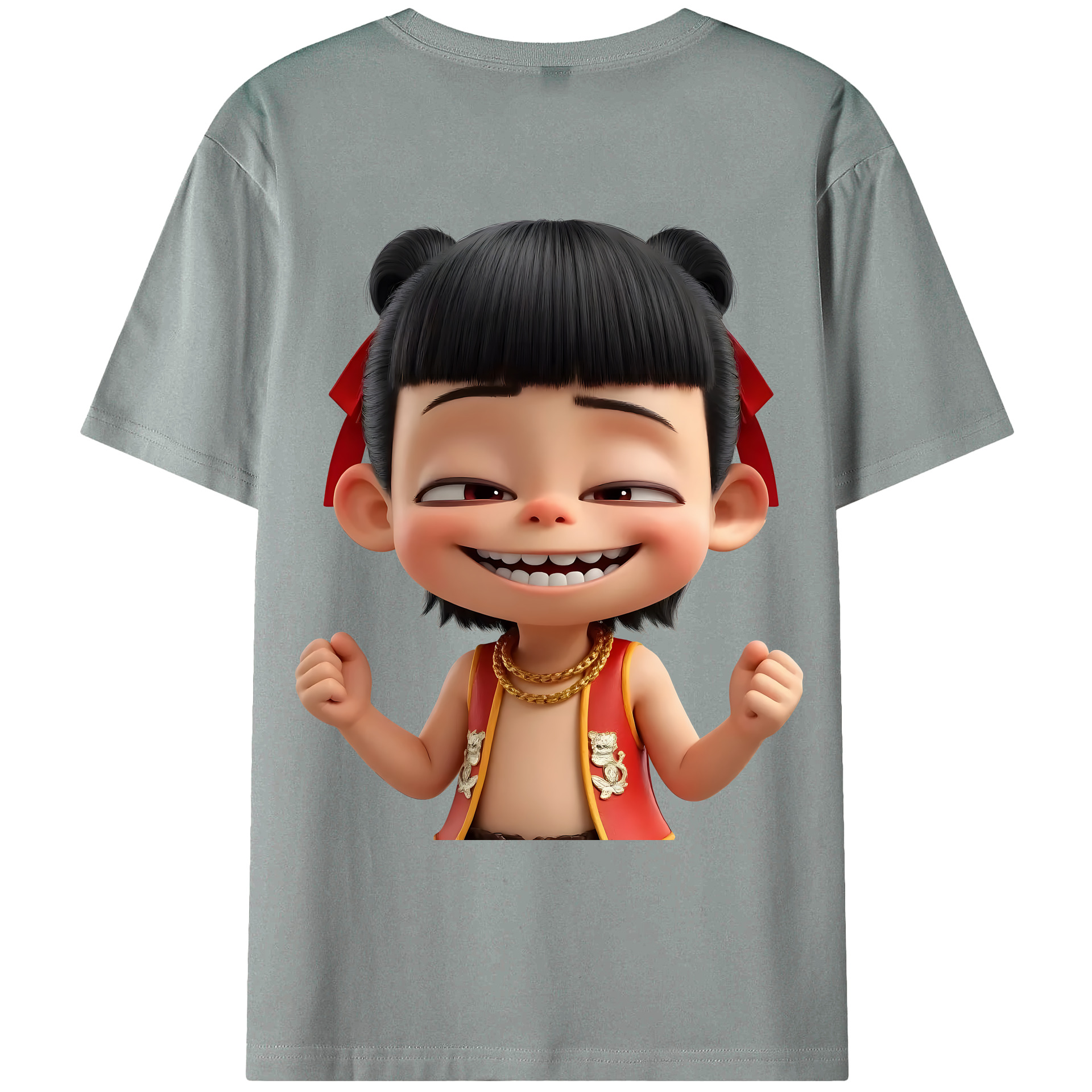 （画像用） Ne Zha 2 ナタ 魔童の大暴れ 綿100％ メンズ半袖Tシャツ（バックプリント） 通気性
